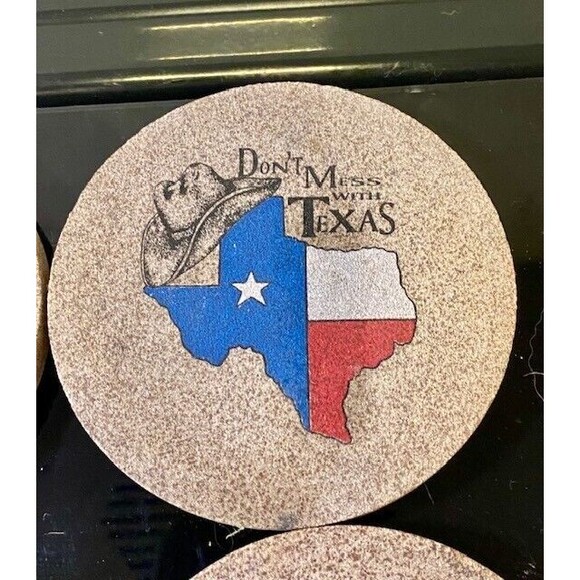 Thirstystone Sandstone Coasters Don't Mess with Texas Set of 4 Cork Backing - Picture 4 of 12